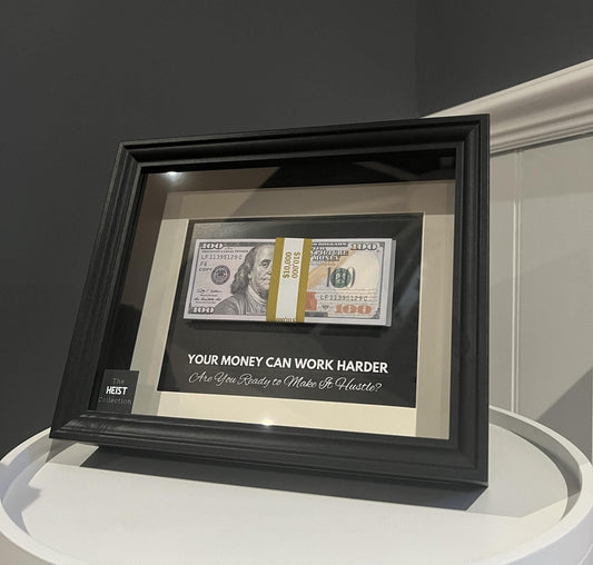 Replica Framed 10,000 Dollar Artwork: "Your Money Can Work Harder, Are you Ready to Make it Hustle?" Money Heist Masterpiece