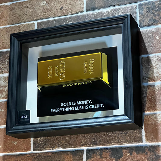 Replica Framed 1kg Gold Bar Artwork: "Gold Is Money, Everything Else is Credit" Money Heist Masterpiece