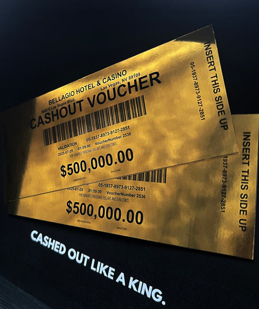 Replica Framed Gold Las Vegas Casino Cashout Voucher: "Cashed Out Like a King" Money Heist Masterpiece