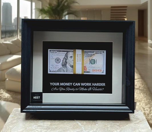 Replica Framed 10,000 Dollar Artwork: "Your Money Can Work Harder, Are you Ready to Make it Hustle?" Money Heist Masterpiece
